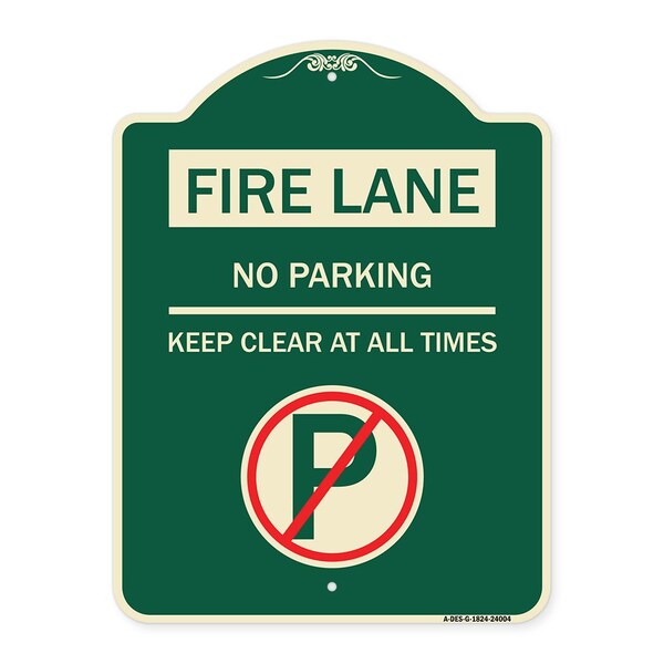 Fire Lane No Parking Keep Clear All Times Heavy-Gauge Aluminum Sign, 24" x 18", G-1824-24004